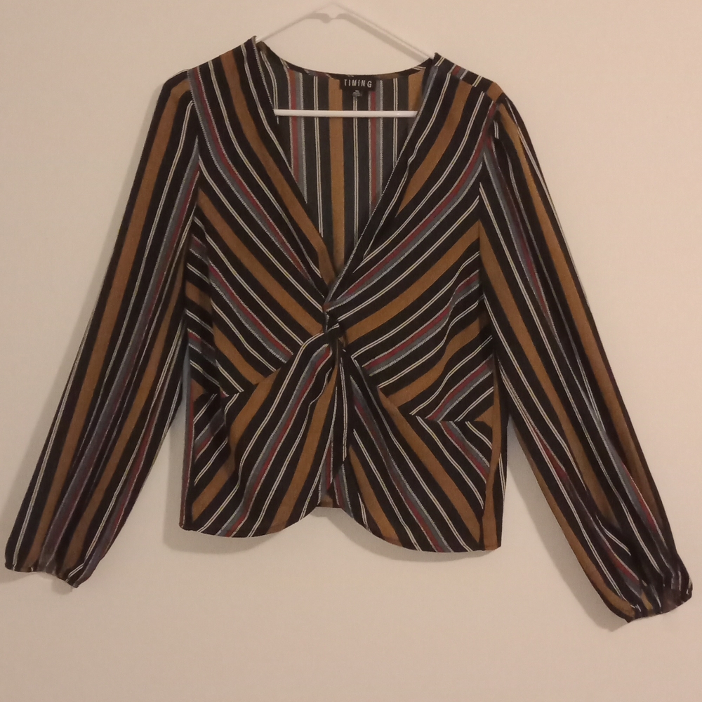 TIMING Women multicolor strip long sleeve blouse XL
